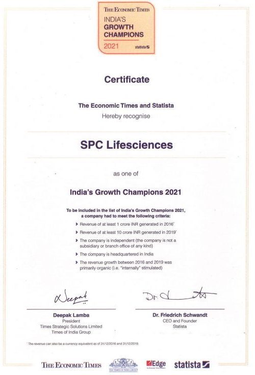 Awarded as India’s Growth Champions -2021 BY THE ECONOMIC TIMES